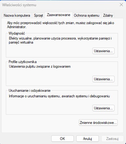 Pod sekcją Wydajność kliknij przycisk Ustawienia.